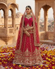 Magenta Pink Zardozi Lehenga Set with Net Dupatta for Punjabi Brides