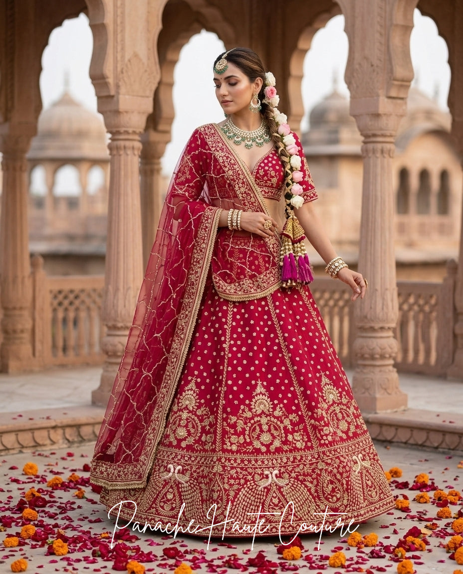 Magenta Pink Zardozi Lehenga with Net Dupatta | Wedding Wear