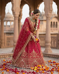 Magenta Pink Zardozi Lehenga with Net Dupatta | Wedding Wear