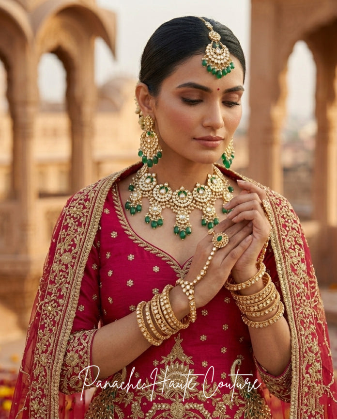 Magenta Pink Zardozi Lehenga with Net Dupatta | Punjabi Bridal Couture styled with jewellery