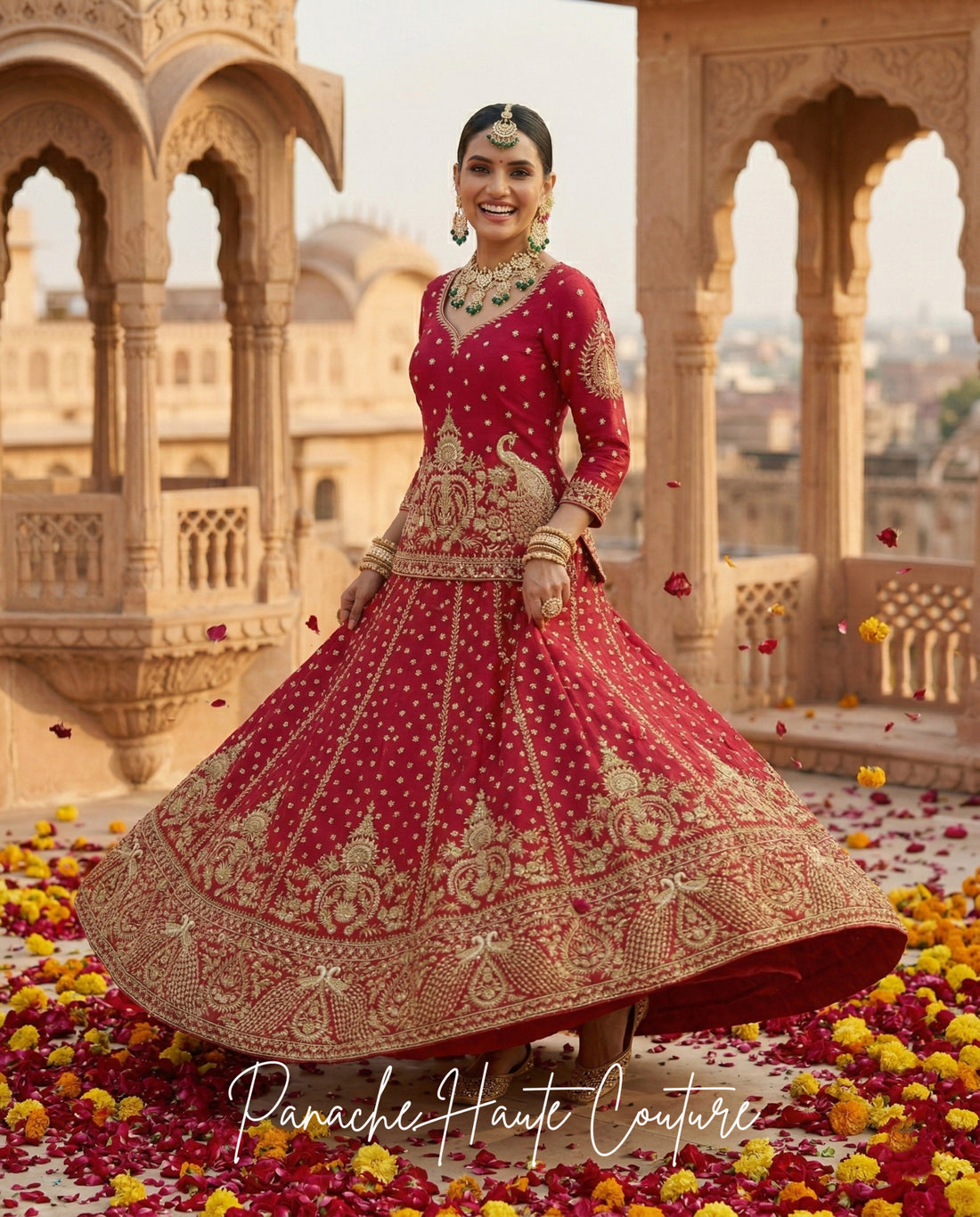 Magenta Pink Zardozi Lehenga with Net Dupatta | Punjabi Bridal Couture silhouette