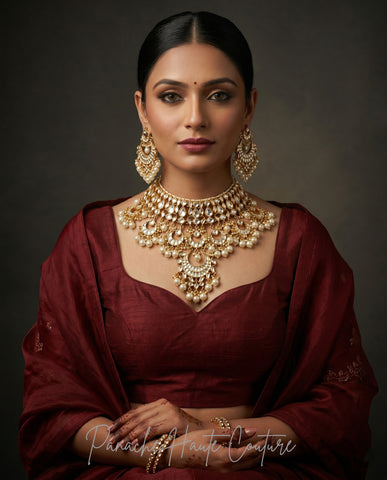 The Maharani Paachi Kundan Bridal Necklace Set by Panache Haute Couture