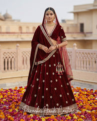 Maroon Silk Velvet Bridal Lehenga for the Modern Minimalist Bride