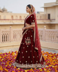Maroon Silk Velvet Bridal Lehenga for the Modern Minimalist Bride