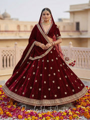 Maroon Silk Velvet Bridal Lehenga for the Modern Minimalist Bride