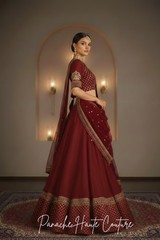 Maroon Red Organza Silk Lehenga Set with Hand Embroidery | Panache Haute Couture