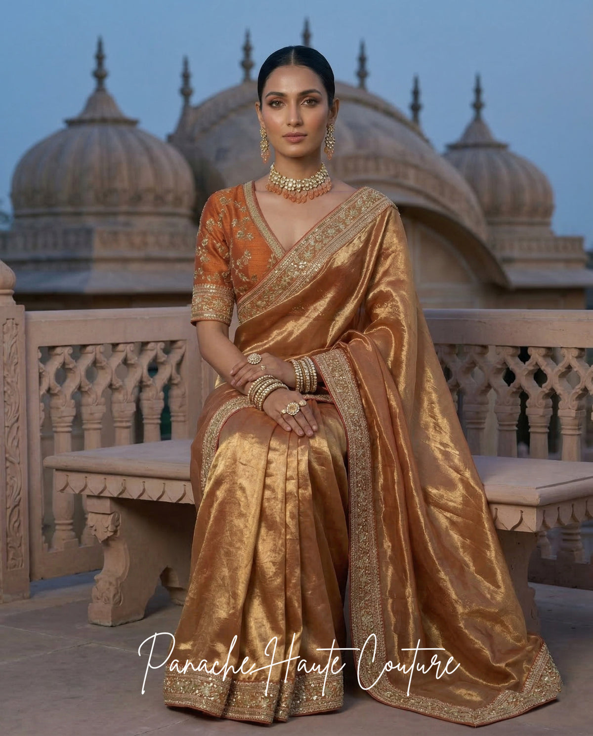 Maya – Rust Orange Banarasi Silk Tissue Saree