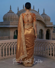 Maya – Rust Orange Banarasi Silk Tissue Saree by Panache Haute Couture