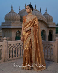 Maya – Rust Orange Banarasi Silk Tissue Saree by Panache Haute Couture