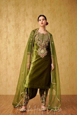 Mehendi Green Velvet Punjabi Salwar Kameez