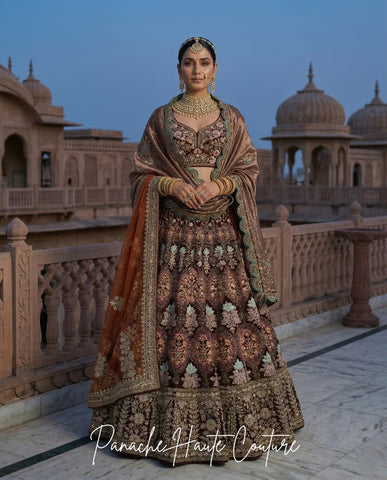 Mrignayani Blood Maroon Velvet Bridal Lehenga Set Panache Haute Couture