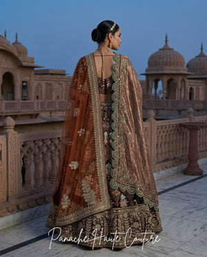 Mrignayani Blood Maroon Velvet Bridal Lehenga Set Panache Haute Couture