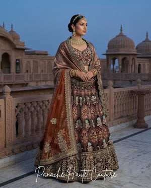 Mrignayani Blood Maroon Velvet Bridal Lehenga Set Panache Haute Couture
