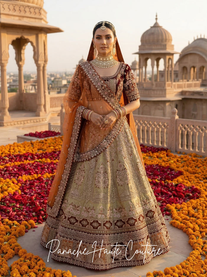 Dilras Light Green Bridal Lehenga-Panache Haute Couture