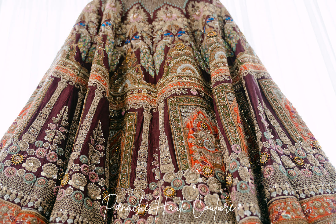 Mumtaz Dupion Silk Bridal Lehenga – Royal Couture Ensemble hand-embroidery detail