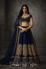 Navy Blue Silk Velvet Wedding Lehenga Set