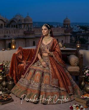 Mumtaz Burgundy Maroon Dupion Silk Bridal Lehenga Panache Haute Couture