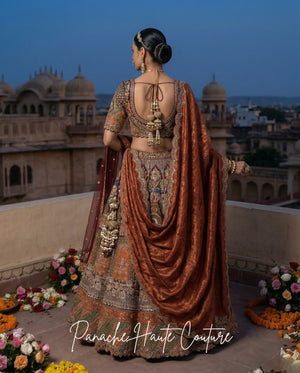 Mumtaz Burgundy Maroon Dupion Silk Bridal Lehenga Panache Haute Couture