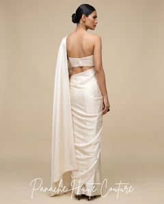 The Ivory Noir Statement Satin Silk Saree at Panache Haute Couture