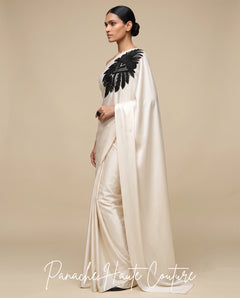 The Ivory Noir Statement Satin Silk Saree at Panache Haute Couture