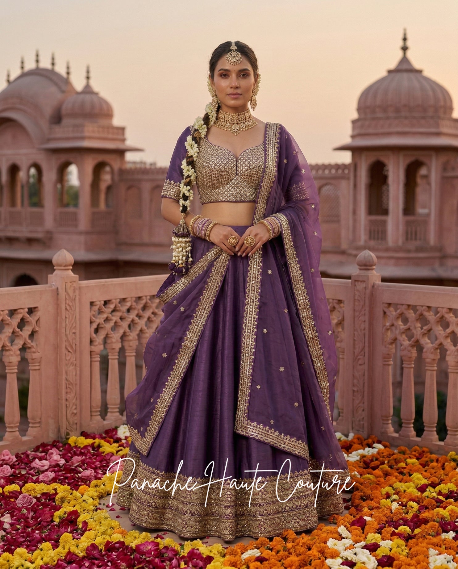 Parinita Sangeet Lehenga in Dark Lavender Color | Panache Haute Couture