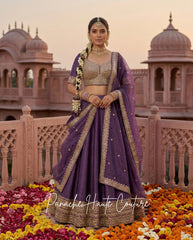 Parinita Sangeet Lehenga in Dark Lavender Color | Panache Haute Couture