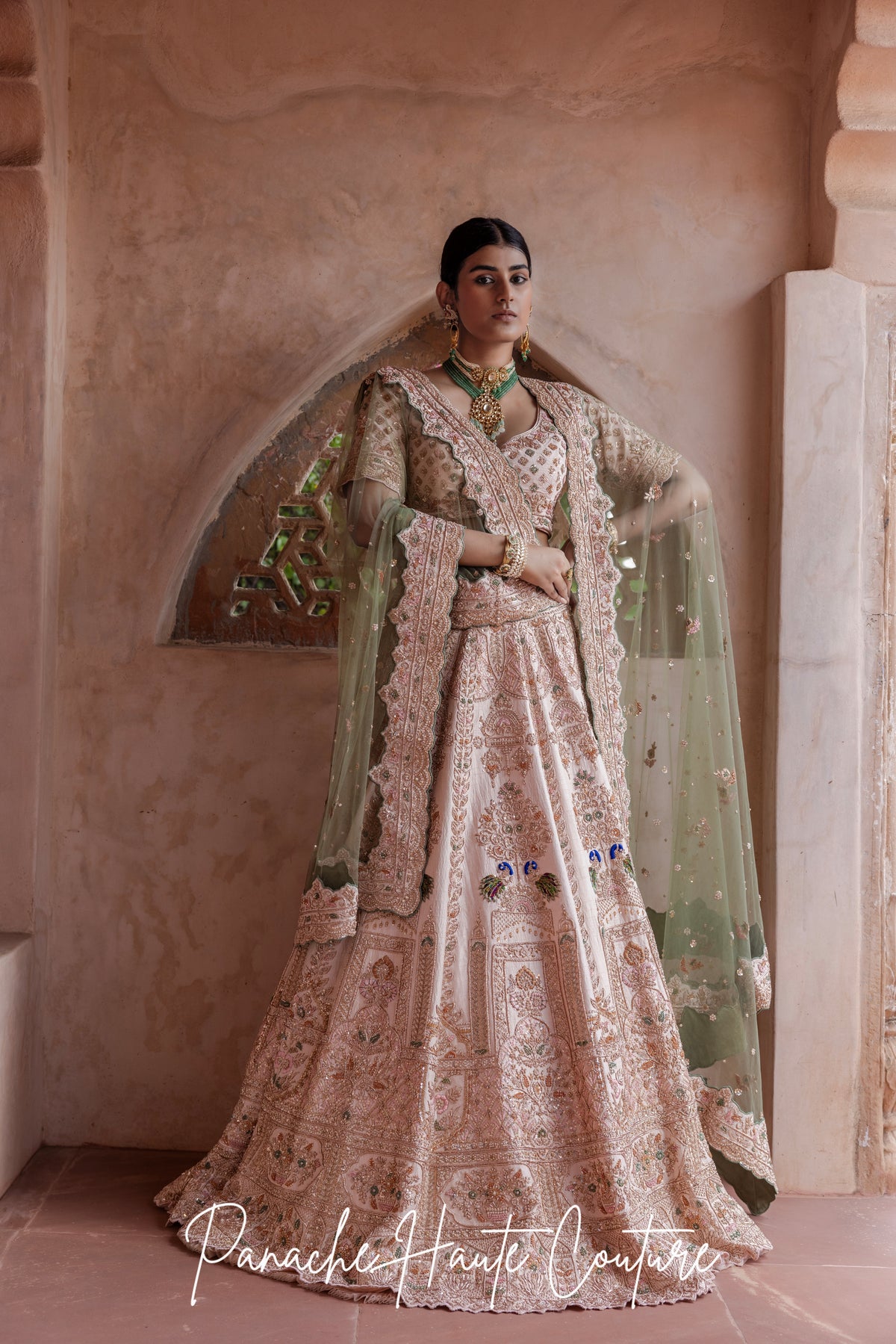 Sahiba – Pastel Bridal Lehenga | Couture Bridal Wear styled with jewellery