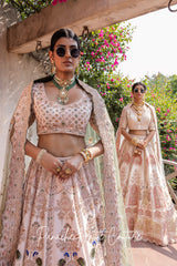 Pink Lehenga with Green Silk Organza Dupatta Sahiba