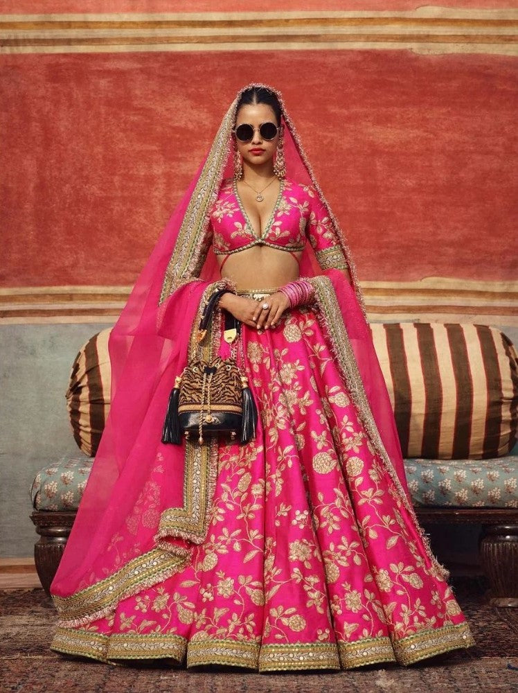 Pink lehenga choli with zari embroidery