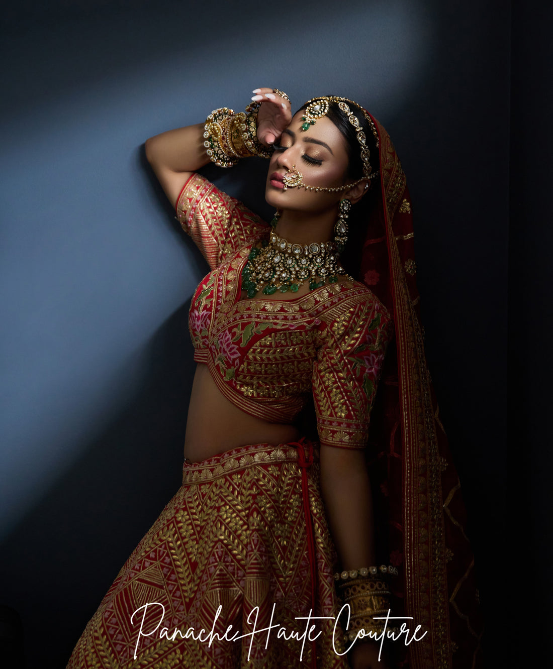 Rahmat Red Bridal Lehenga – Couture Gotta Work Wedding Lehenga hand-embroidery detail