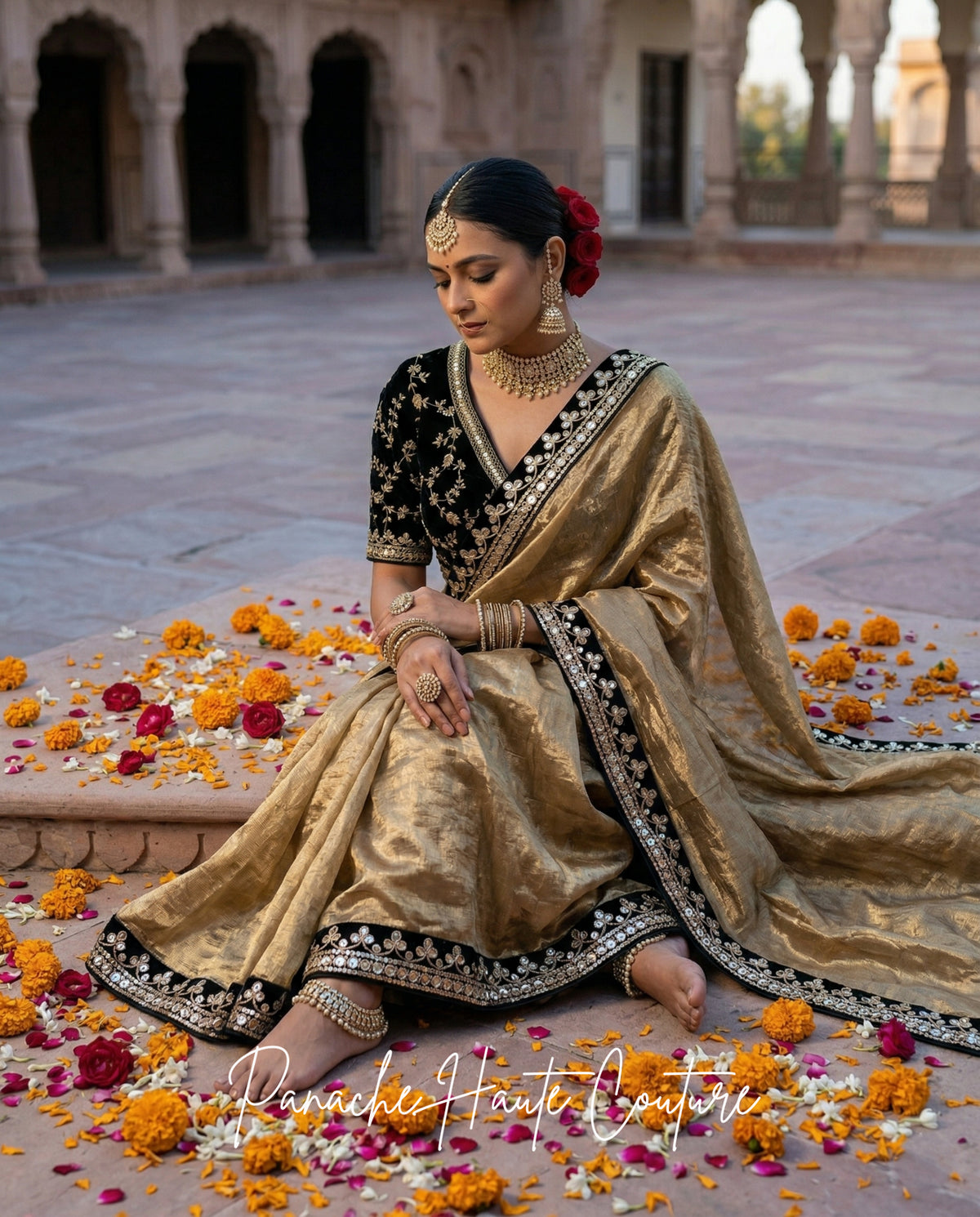 Ragini – Black & Gold Tissue Silk Couture Bridal Saree
