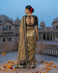 Ragini – Black and Gold Tissue Silk Wedding Saree by Panache Haute Couture