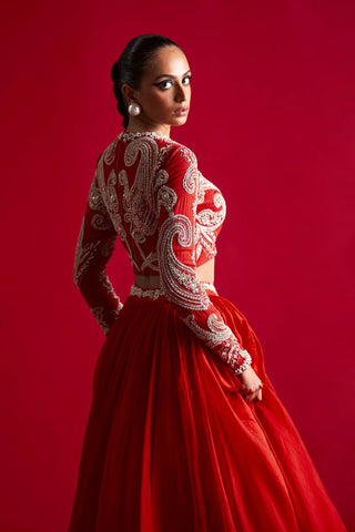 Red Color Party Wear Lehenga Set available at Panache Haute Couture