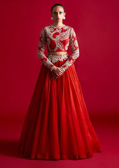 Red Color Party Wear Lehenga Set available at Panache Haute Couture