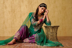 Regal Emerald Green Banarasi Silk Punjabi Suit Set for Women