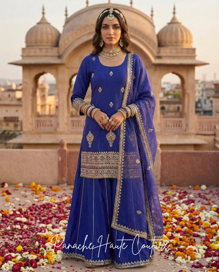 Riwayat Wedding Sharara Set in Indigo Blue, Panache Haute Couture Sydney