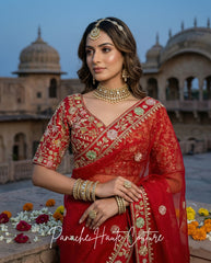 Rupvati Crimson Red Bridal Saree | Panache Haute Couture