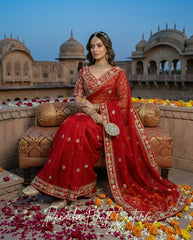 Rupvati Crimson Red Bridal Saree | Panache Haute Couture