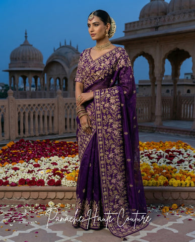 Rupvati Dark Purple Bridal Saree | Panache Haute Couture