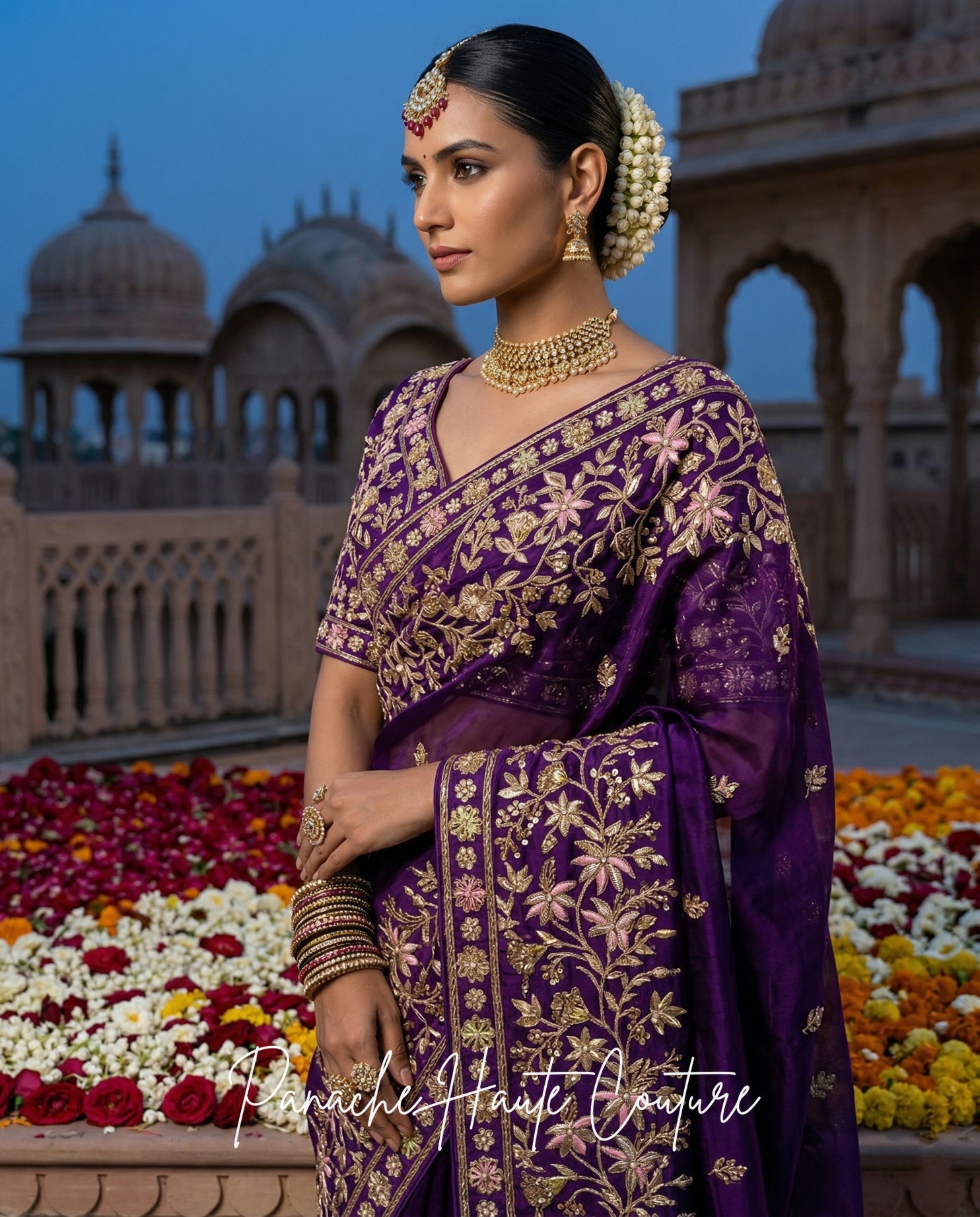 Rupvati Dark Purple Bridal Saree | Panache Haute Couture