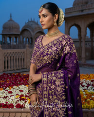 Rupvati Dark Purple Bridal Saree | Panache Haute Couture