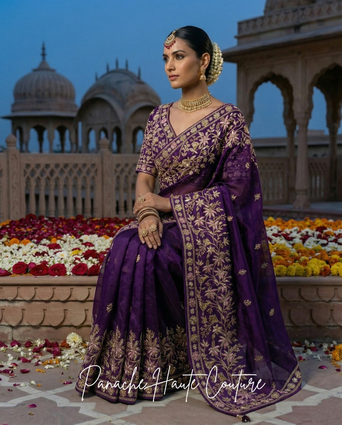 Rupvati Dark Purple Bridal Saree | Panache Haute Couture