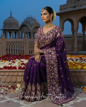 Rupvati Dark Purple Bridal Saree | Panache Haute Couture