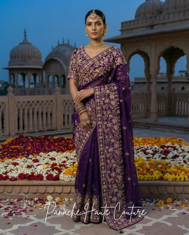 Rupvati Dark Purple Bridal Saree | Panache Haute Couture