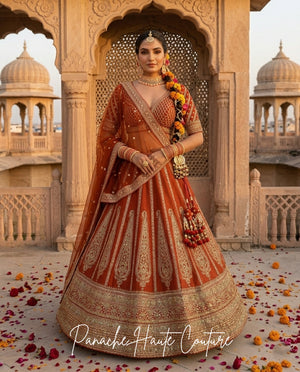Mischita – Burnt Orange Couture Bridal Lehenga