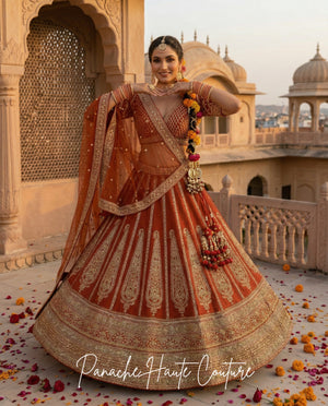 Mischita – Burnt Orange Couture Bridal Lehenga