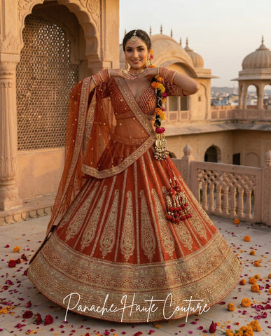 Mischita – Burnt Orange Couture Bridal Lehenga