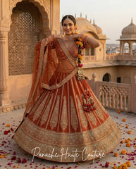 Mischita Burnt Orange Lehenga – Sangeet & Wedding Celebrations