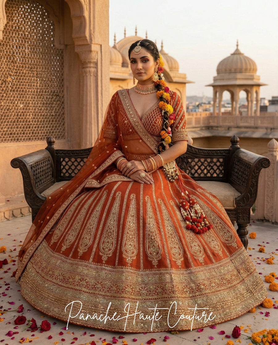 Mischita – Burnt Orange Couture Bridal Lehenga