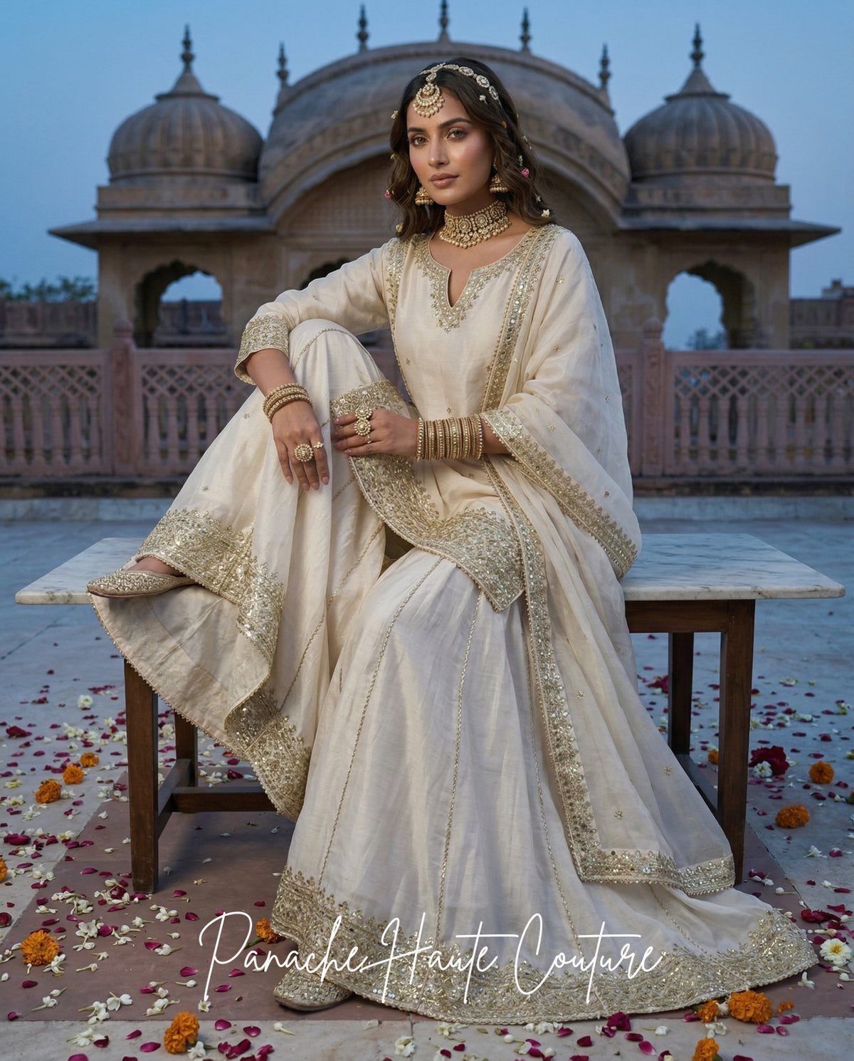Saanjh Wedding Sharara Set in Ivory Color from Panache Haute Couture, Australia